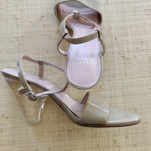 Stuart Weitzman Clear Beige Chunky Open Toe  glass Slipper Style Heel  size 9.5N